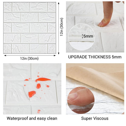 30 Pcs Peel and Stick 3D Wall Panels White Brick 11.81 x 11.81 Inches