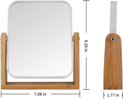 Makeup Mirror with Bamboo Stand - 1X/3X Magnification Double Sided 360
