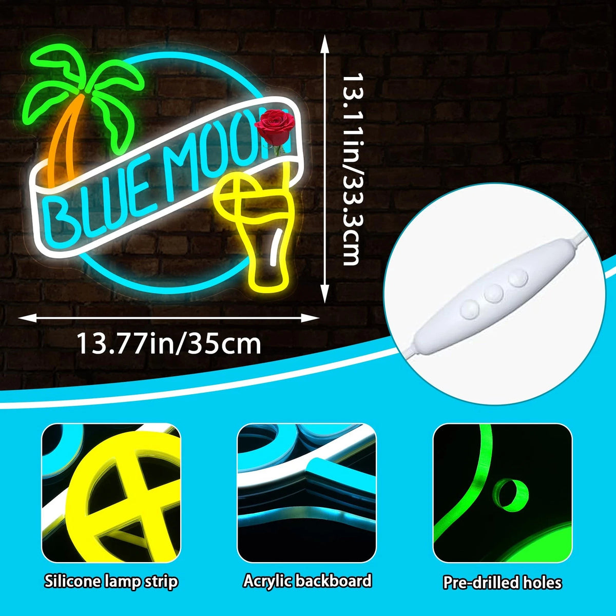 Dimmable Beer Neon Sign for Wall Decor 13.7x13.1in, Ice Blue & Green