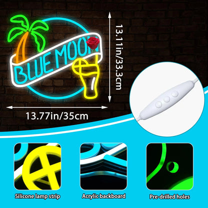Dimmable Beer Neon Sign for Wall Decor 13.7x13.1in, Ice Blue & Green