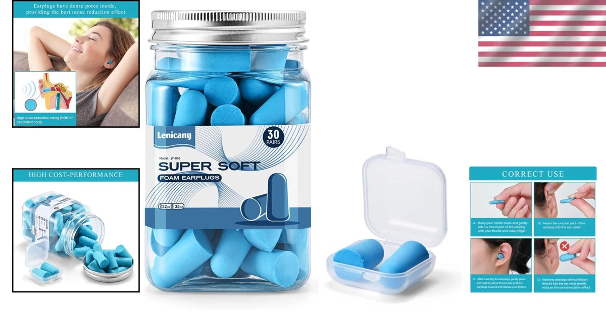 30 Pairs of Durable Noise Blocking Foam Earplugs for All Uses