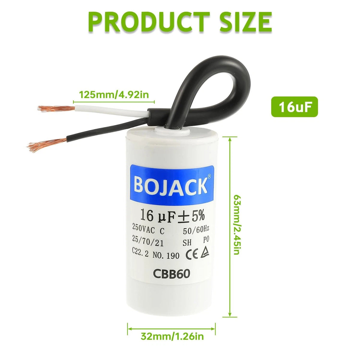 Run Capacitor 16 uF 250V AC CBB60 2 Wire for Various Applications