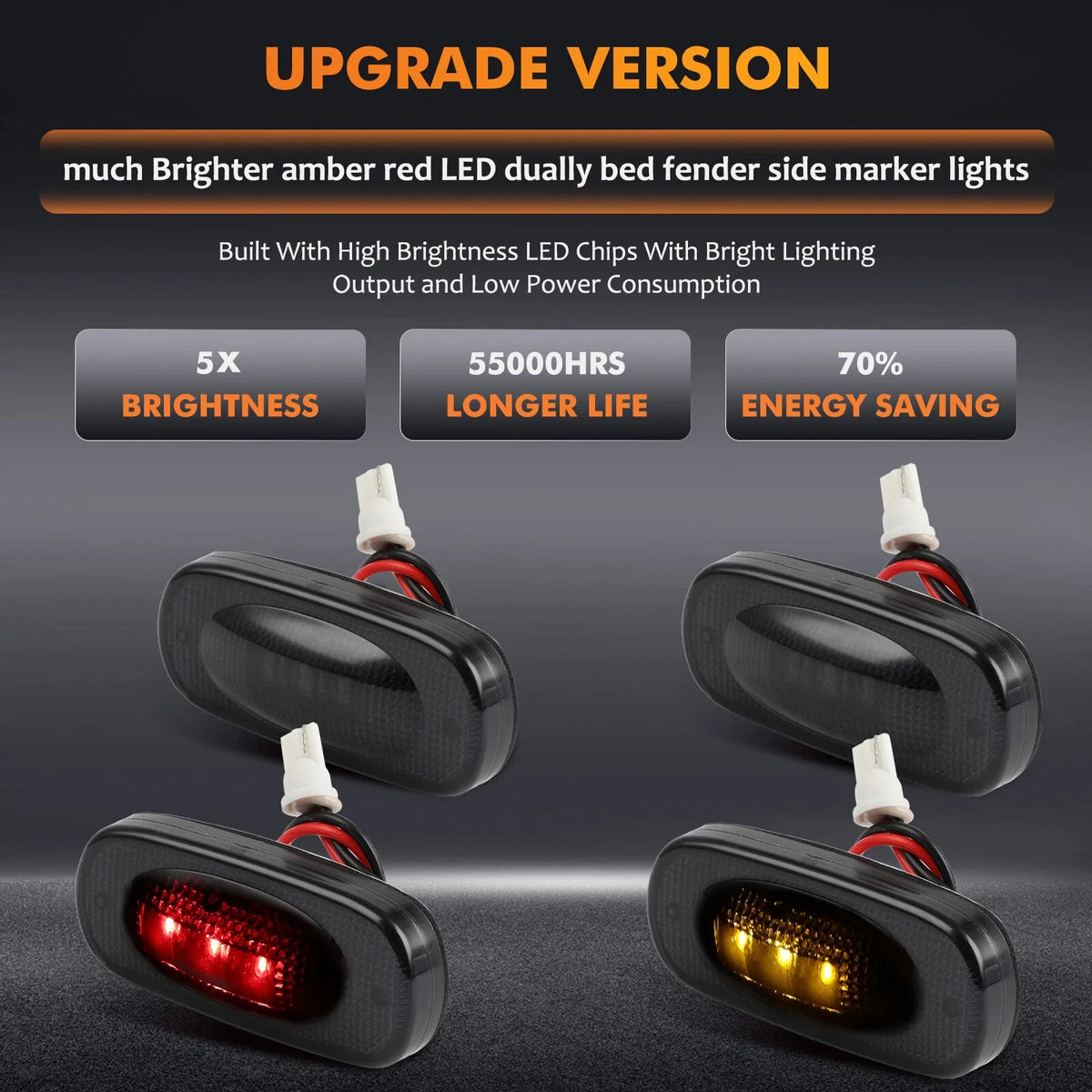 Set of 4 Smoked LED Fender Side Marker Lights for Dodge Ram 2500 3500 (2003–2018)