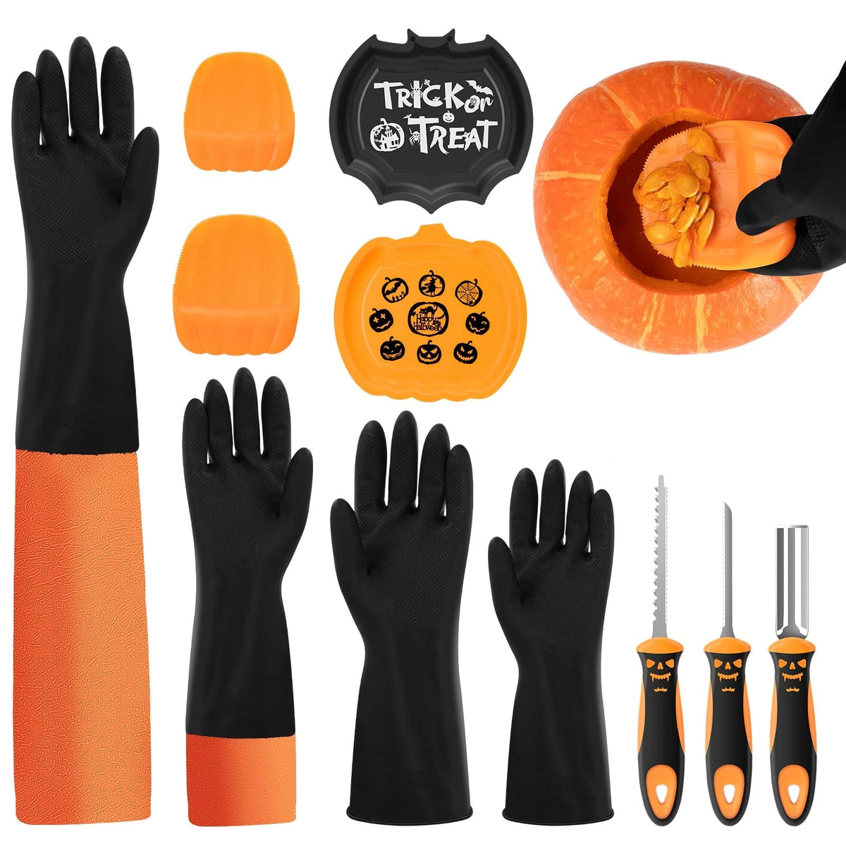 Pumpkin Scraper Glove for Halloween Carving (Large, Orange)