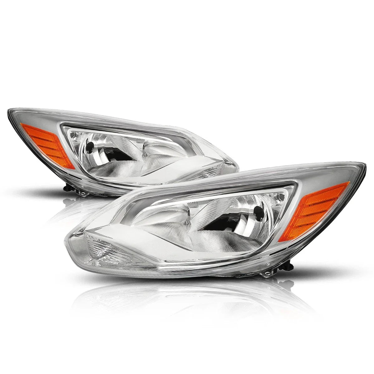 Set of 2 Chrome Housing Headlight Amber Corner Signal Lamps for Ford Focus (2012–2014)