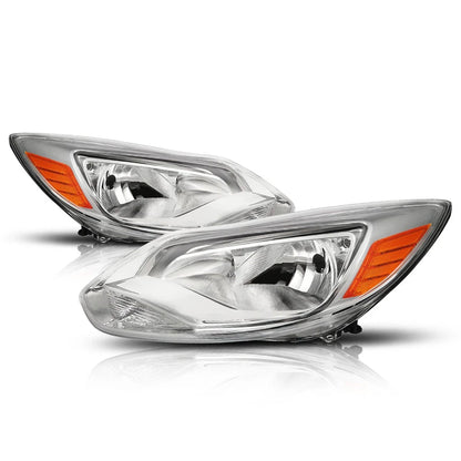 Set of 2 Chrome Housing Headlight Amber Corner Signal Lamps for Ford Focus (2012–2014)