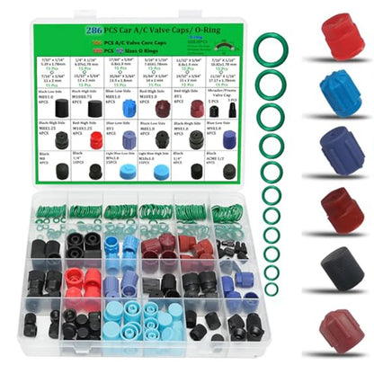 R134a Valve Cap Kit for AC System Maintenance (12 O-ring Sizes)