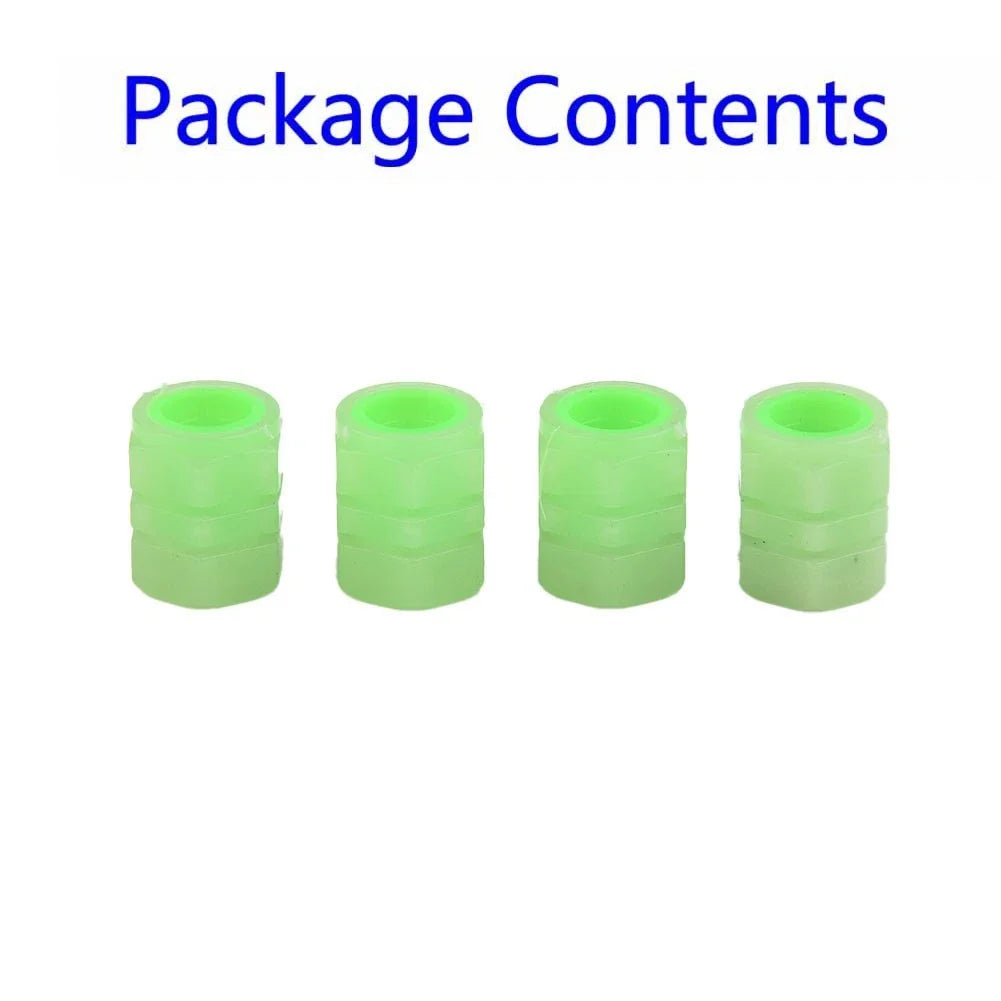 4X Luminous Tire Valve Caps for Vehicle Wheel (Glow Dust Cover Kit)
