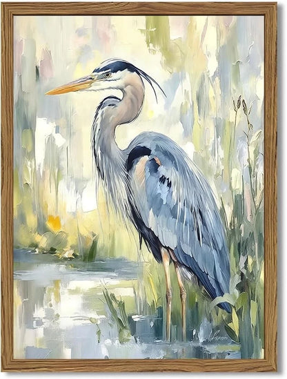 Framed Blue Heron Wall Art for Coastal Decor