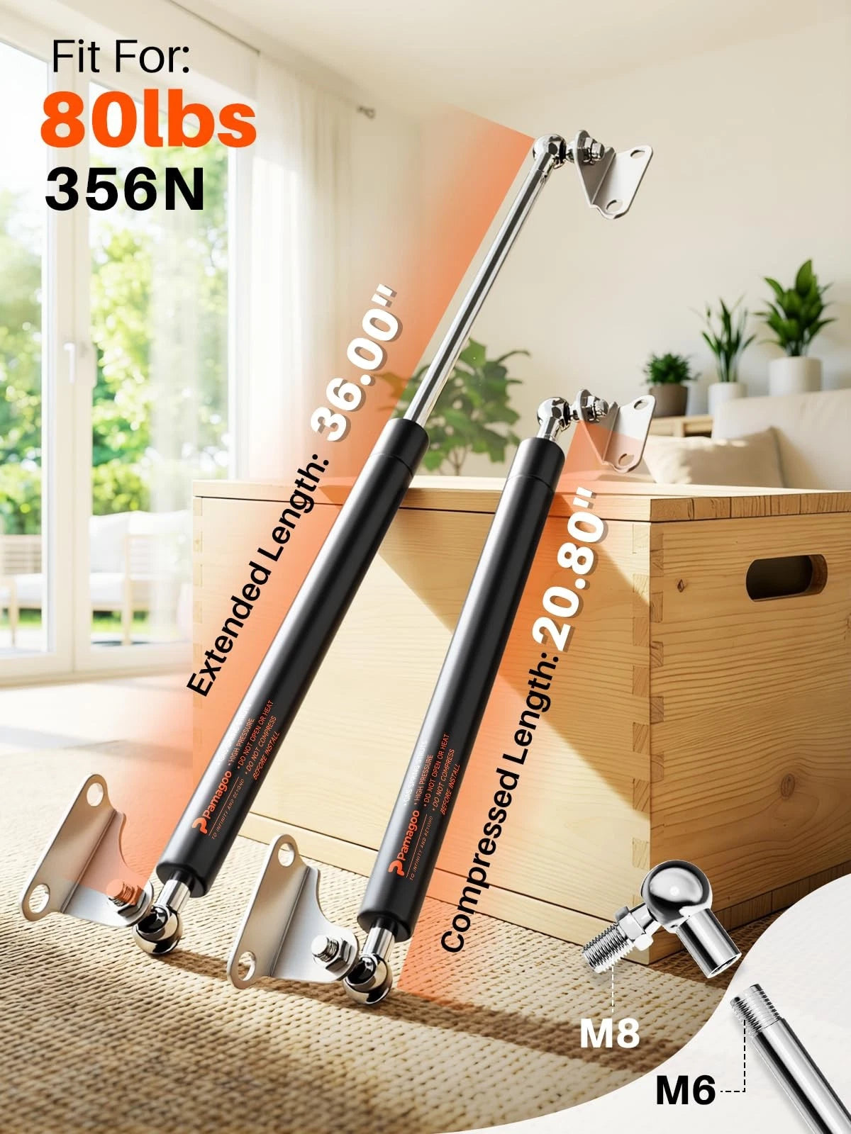 2X 36" Gas Struts 80 Lb for RV Storage Bed Lift with Brackets
