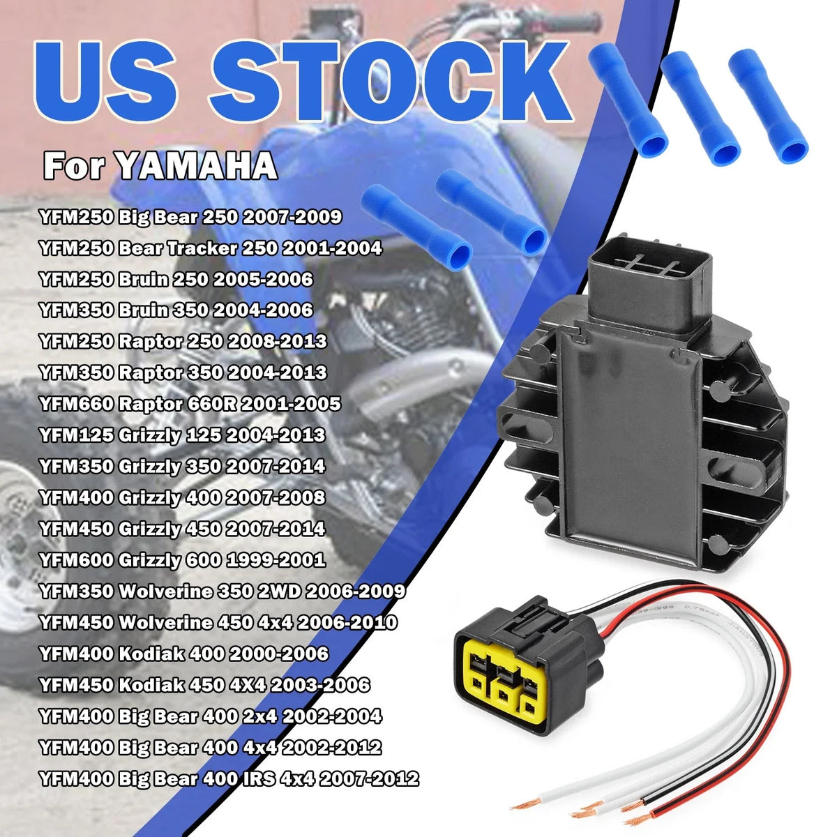 Voltage Regulator Rectifier & Plug for Yamaha Grizzly 125 350 400 450 600 (2002–2018)