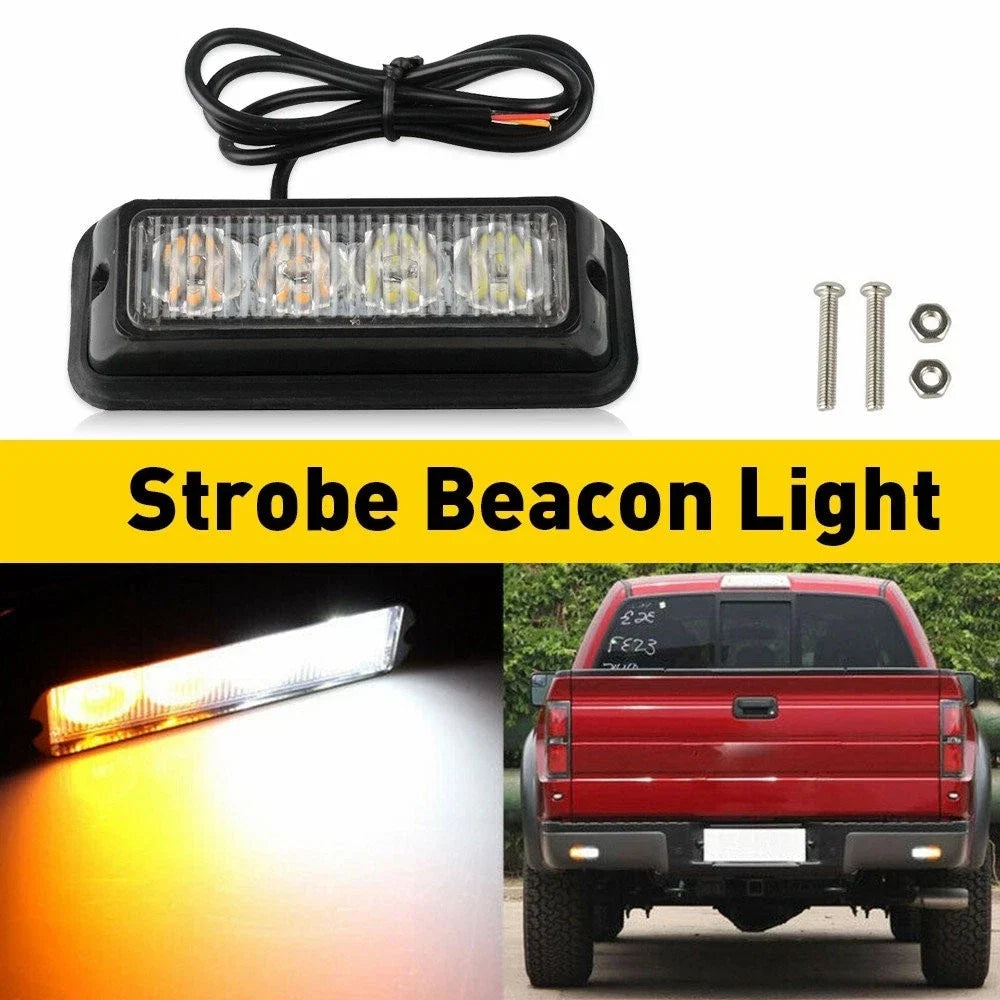 4X Amber/White LED Emergency Beacon Strobe Light for Truck Car
