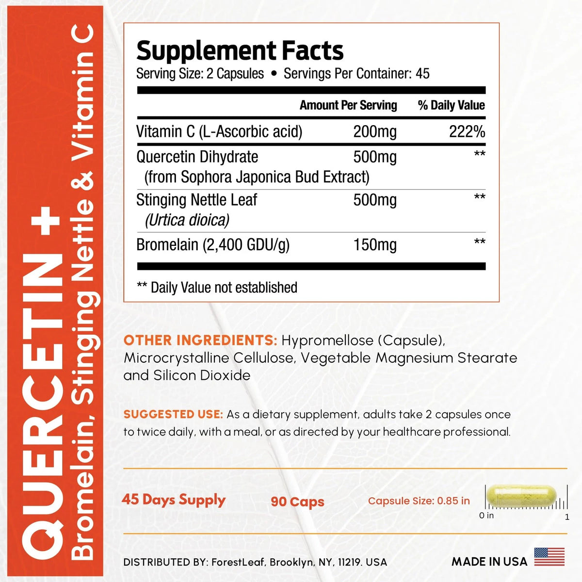 Quercetin with Bromelain 1350mg for Health Support (90 Count)