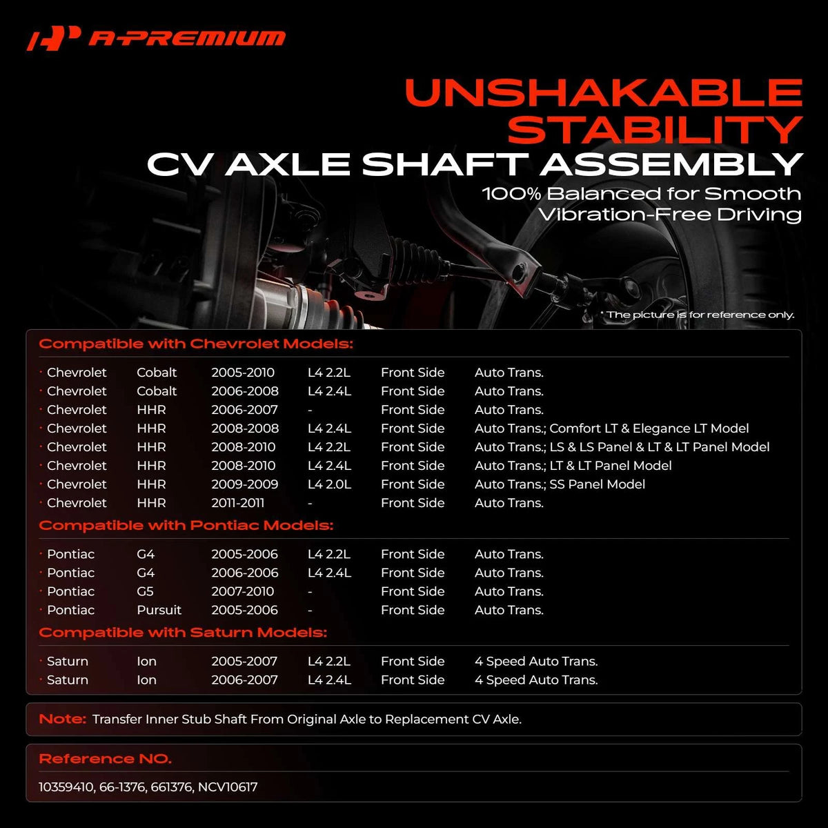 A-Premium 2X Front Side CV Axle Assembly for Chevrolet Cobalt (2005–2010) 10359410, 66-1376