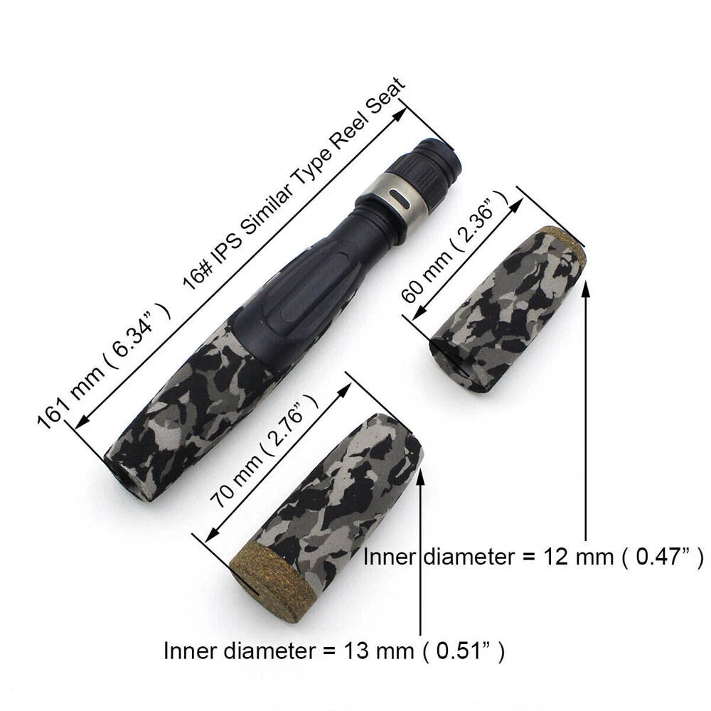 Set of 2 Gray Black Camo Fishing Rod Handle Split Grip Repair