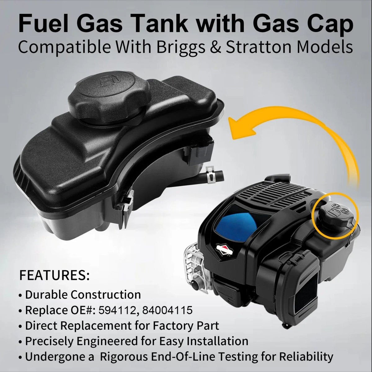 Fuel Gas Tank with Cap for Briggs & Stratton 84004115 (Fits )