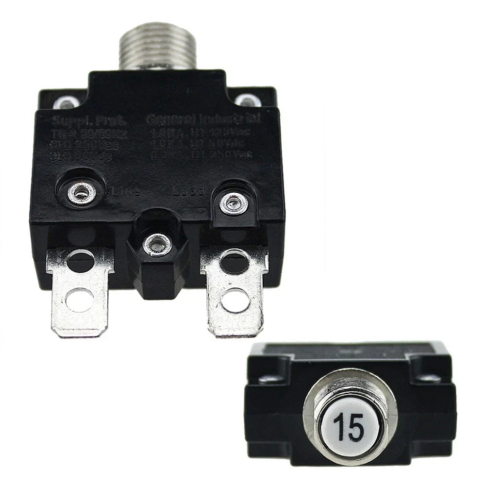 15 Amp Breaker Thermal Circuit for Boat (Panel Mounting, Push-to-Reset)