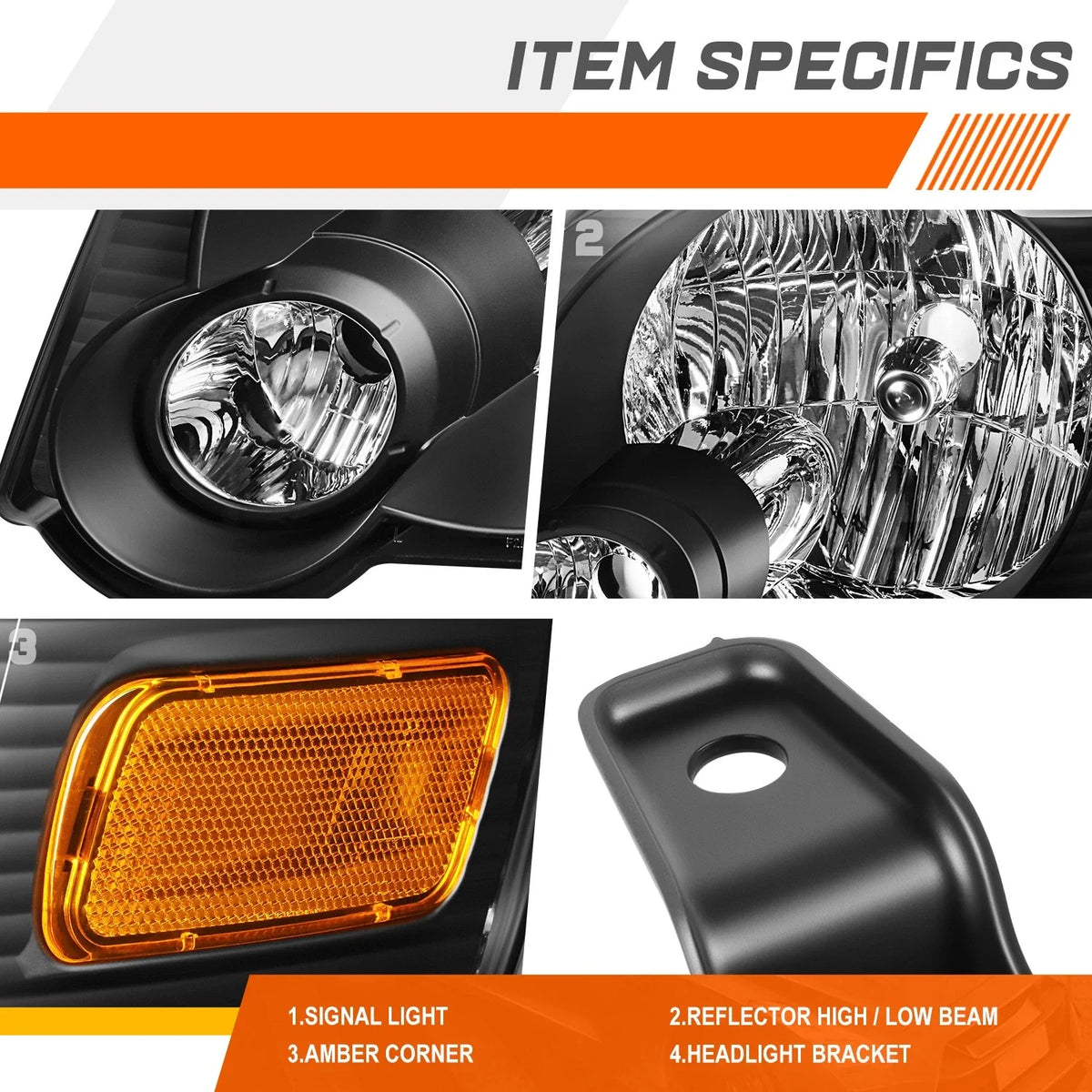 Pair of Black Housing Headlights with Amber Corner Signal for Ford Explorer (2006–2010)
