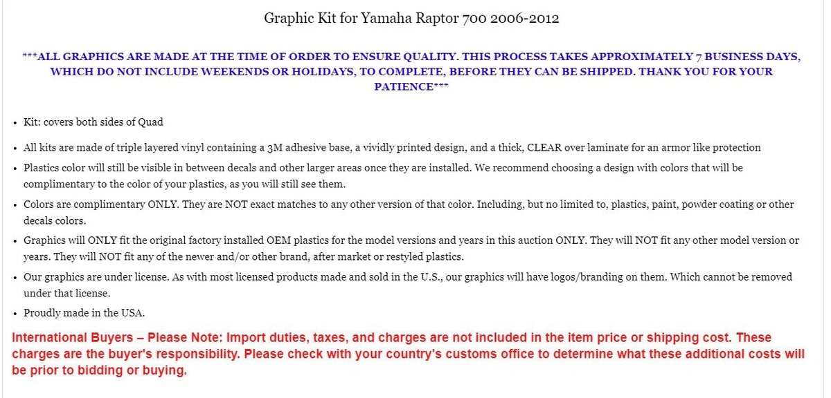 Graphic Kit for Yamaha Raptor 700 (2006–2012)