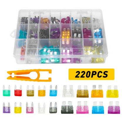 Set of 220 Car Blade Fuses for Automotive, Boat, Truck (Assorted)