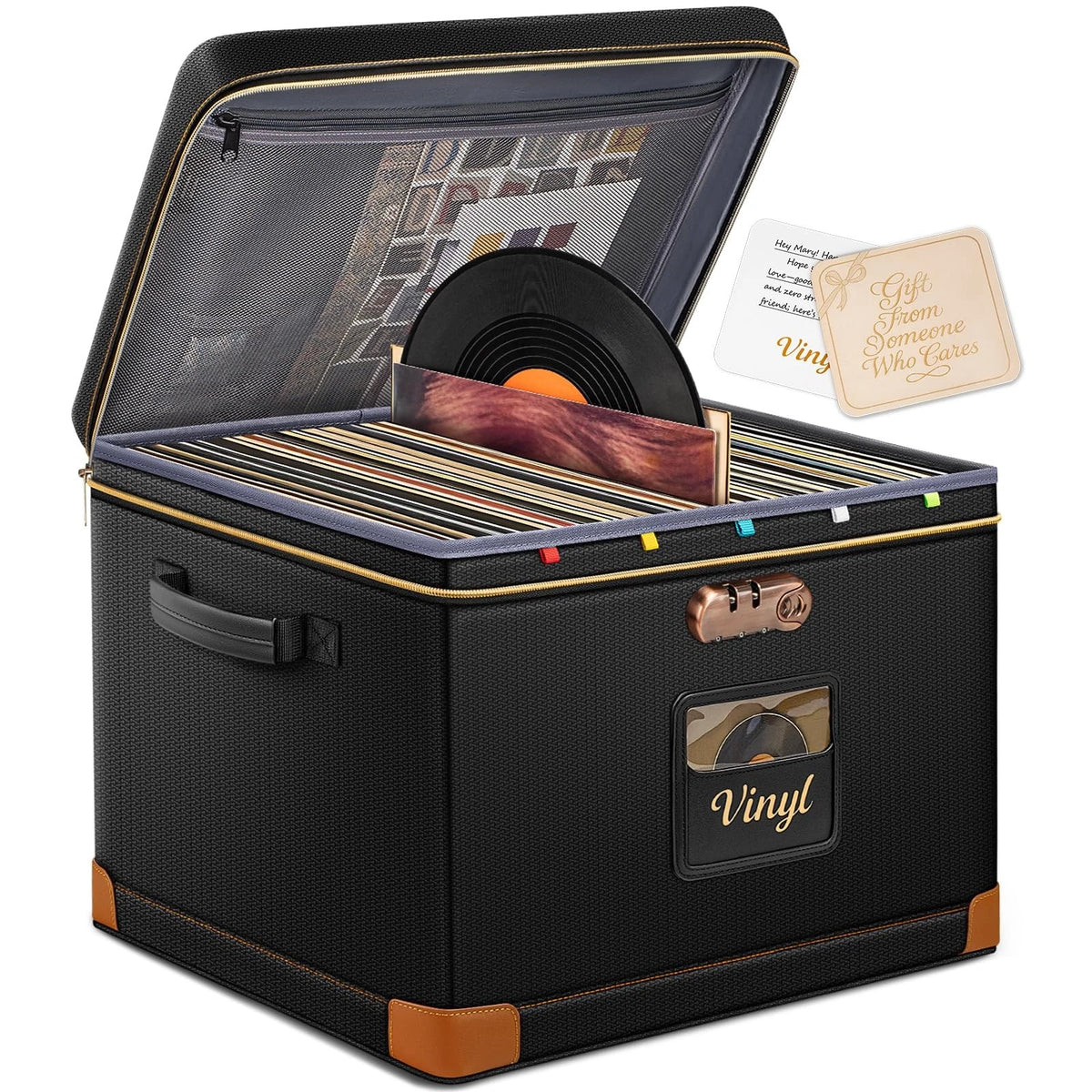 Vinyl Record Storage Box with Lock for (17 x 13 x 13 inches)