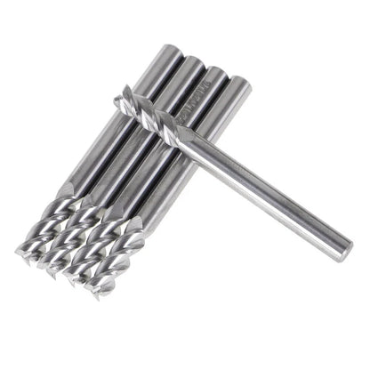 Set of 5 Carbide End Mills for Aluminum (3/16", 3 Flute)