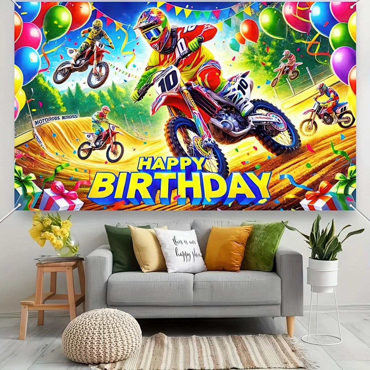 Motocross Racing Birthday Banner for Motorcycle