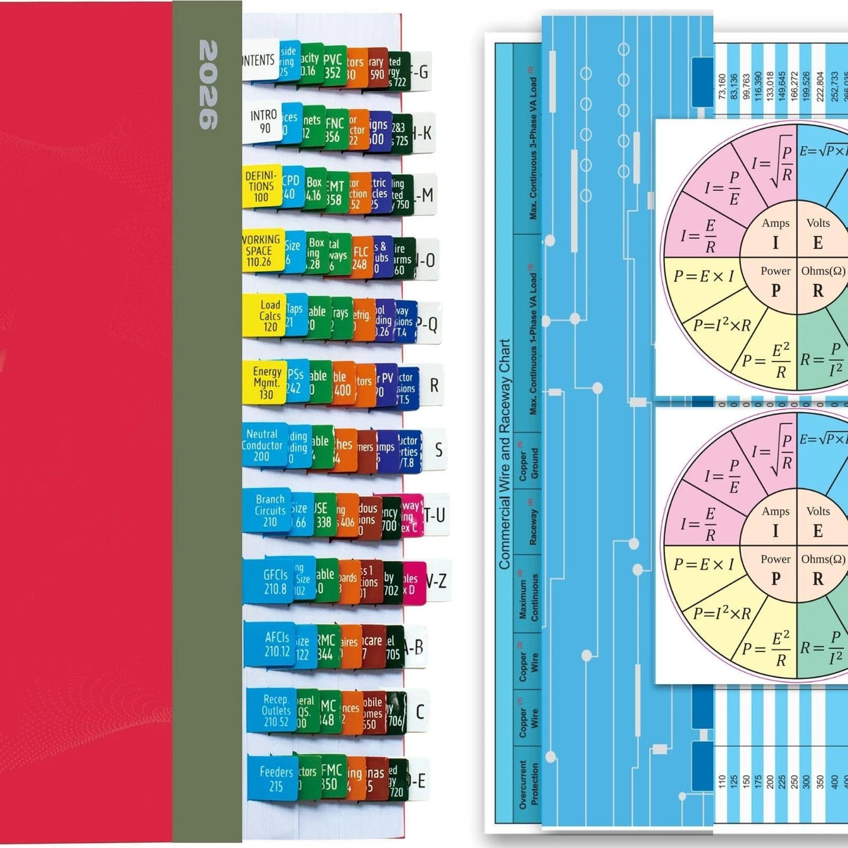 Index Tabs for NEC 2026 Electric Code Book, Laminated, Color-Coded