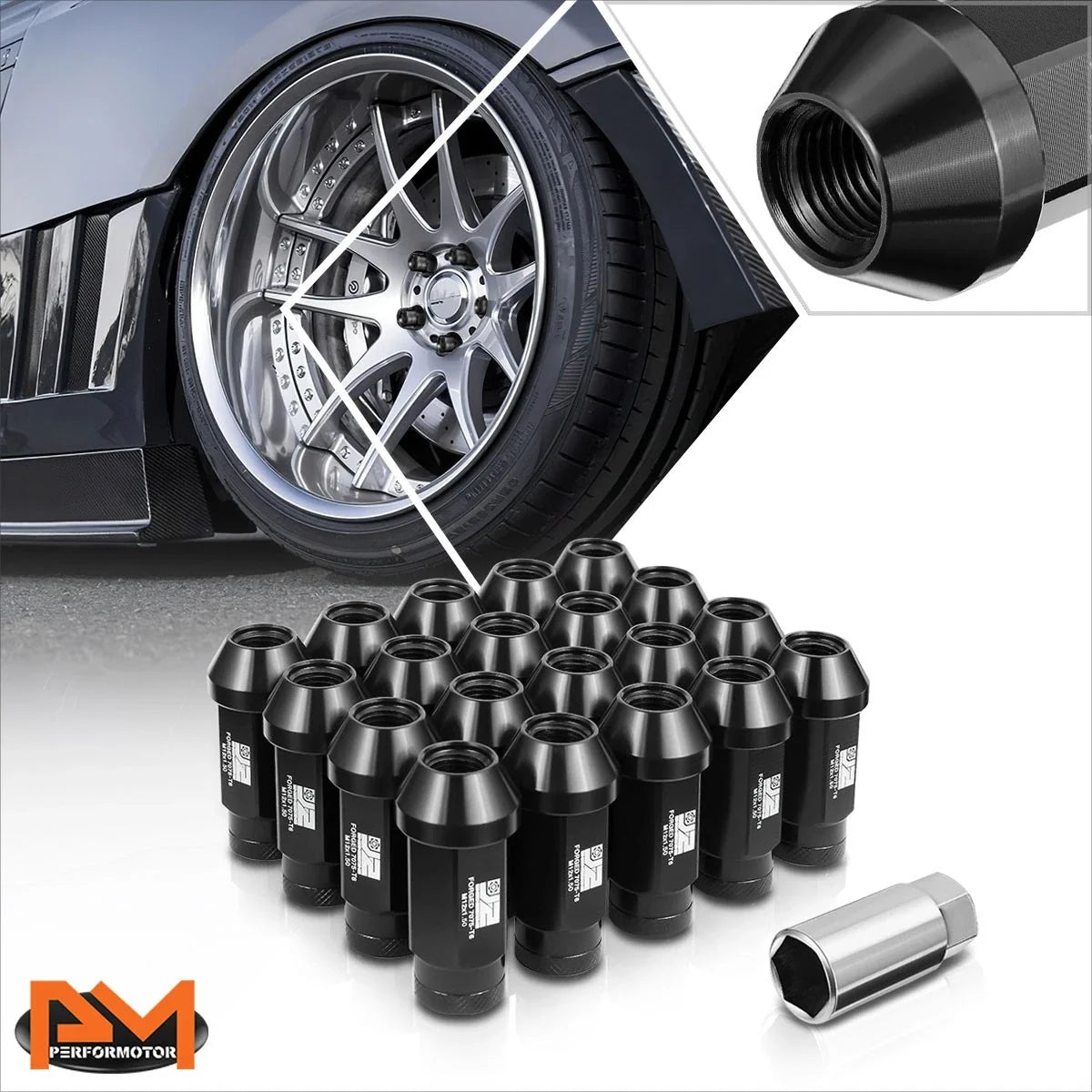 20Pcs M12x1.5 Closed End Acorn Lug Nuts for Universal Fit (Black)