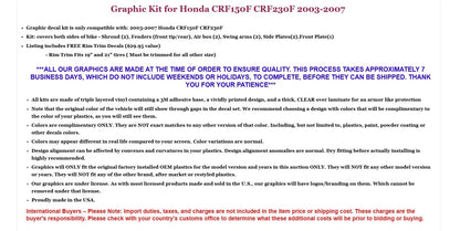 Graphic Stickers + RIM Decals for Honda CRF150F CRF230F (2003–2007)