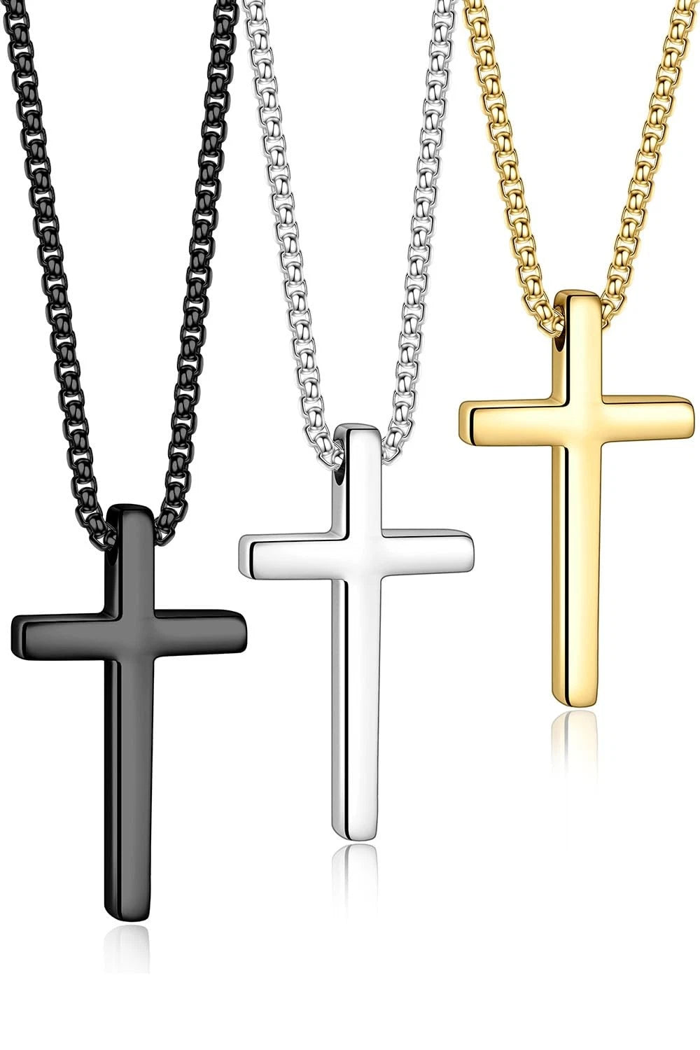 Cross Necklace for Men, Stainless Steel Silver Black 20in