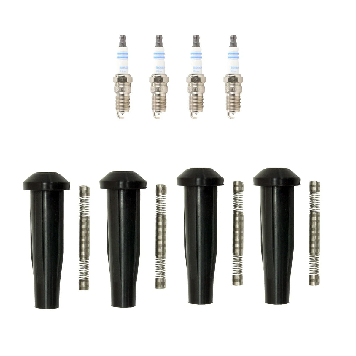 Set of 4 Bosch Double Platinum Spark Plugs & NGK Coil Boots for Escape Focus (2001–2012)