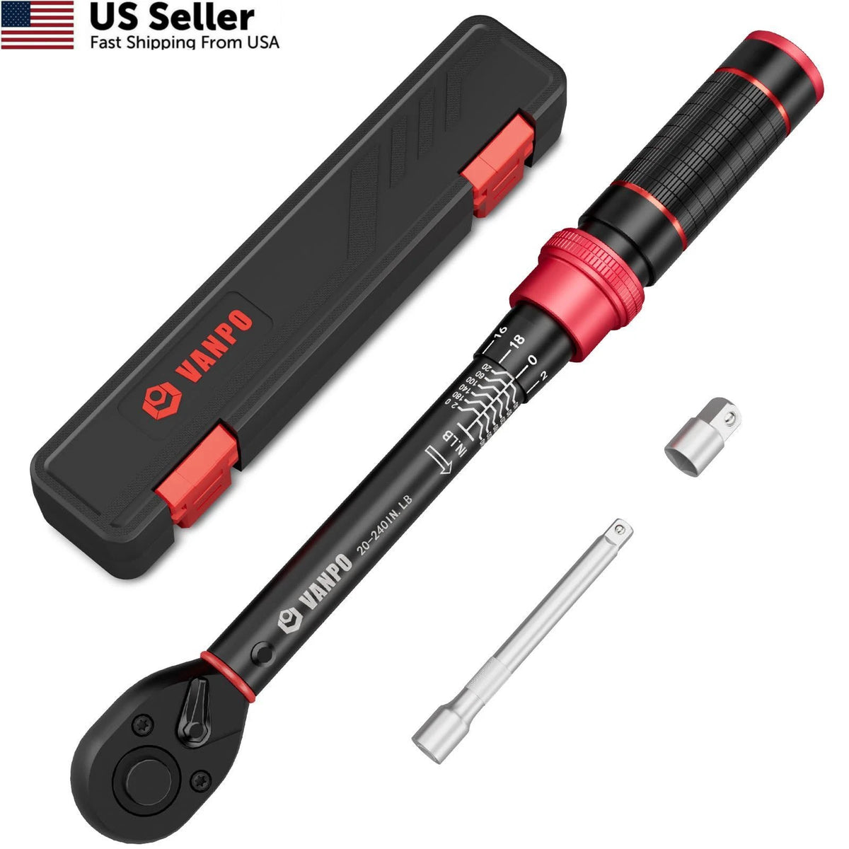 1/4" Drive Click Torque Wrench Set for MTB Bike Tool (20-240 in-lb)