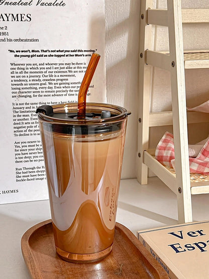 15oz Glass Tumbler with Straw and Lid for Iced Coffee (No Part Numbers)