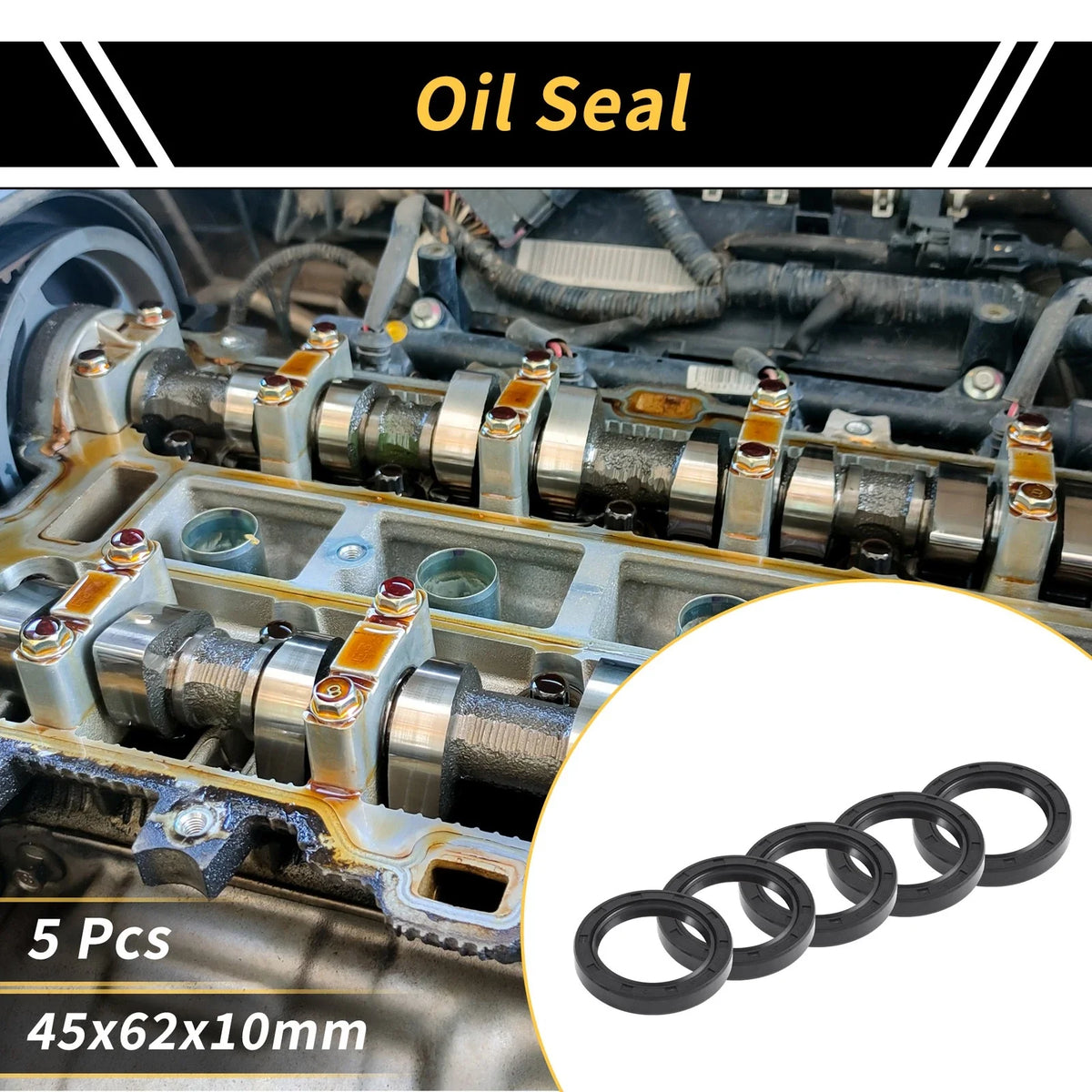 Set of 5 Oil Seal Rotary Shaft Seal NBR Rubber 45x62x10mm