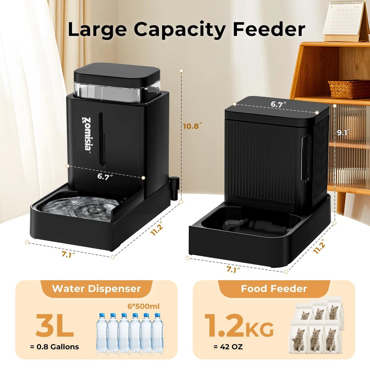 2X Automatic Cat Feeder and Water Dispenser Set for Cats (0.8 Gallon)