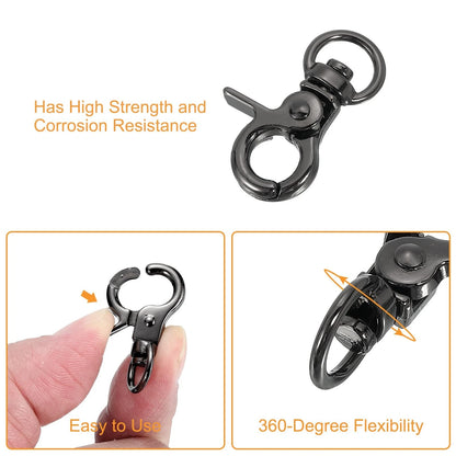 Set of 10 Swivel Lanyard Snap Hooks 1.22" x 0.7" Light Black