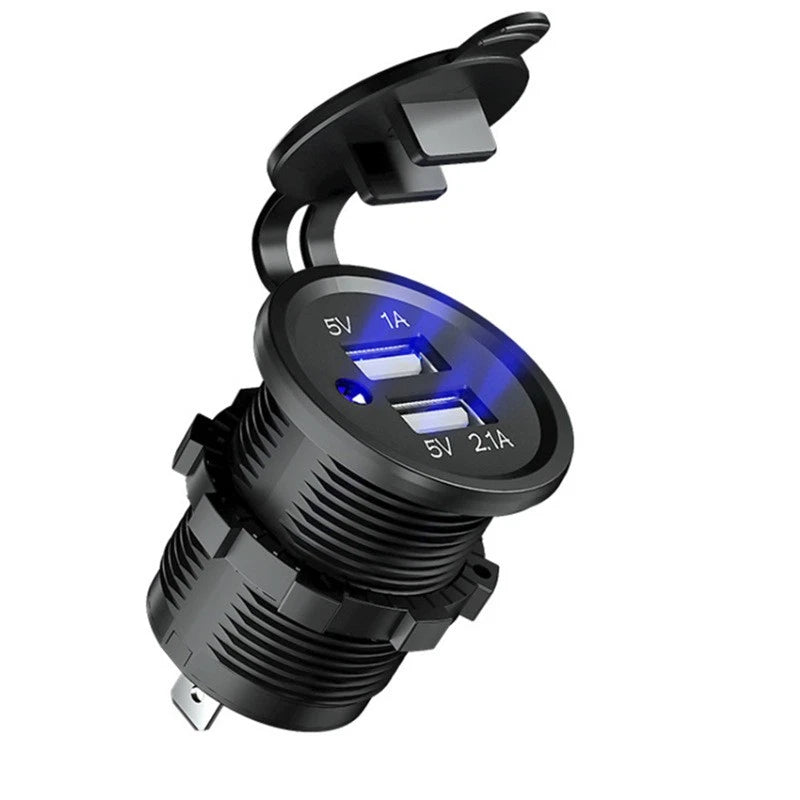 Dual USB Socket for All Cars (DC12V, Waterproof, 5V 2.1A/1A)