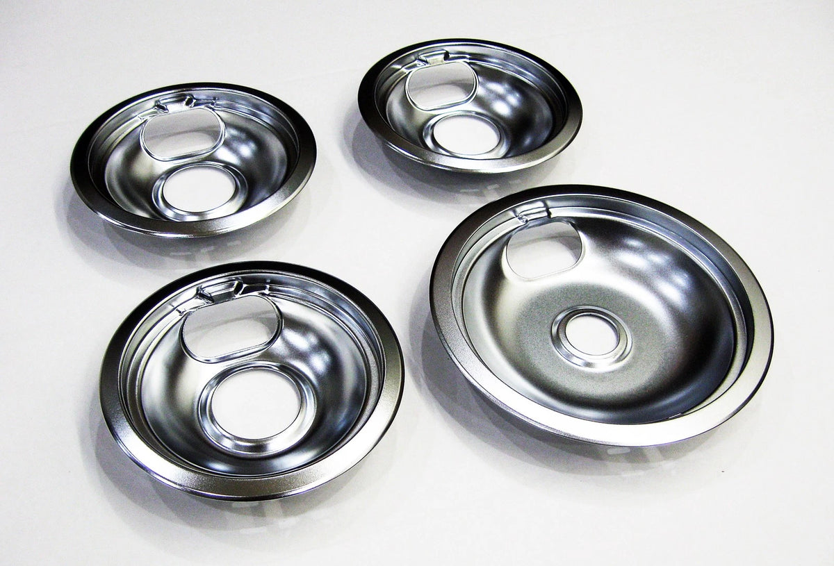 Set of 3 Drip Bowls for Whirlpool Range Burner W10196406, W10196405 Chrome