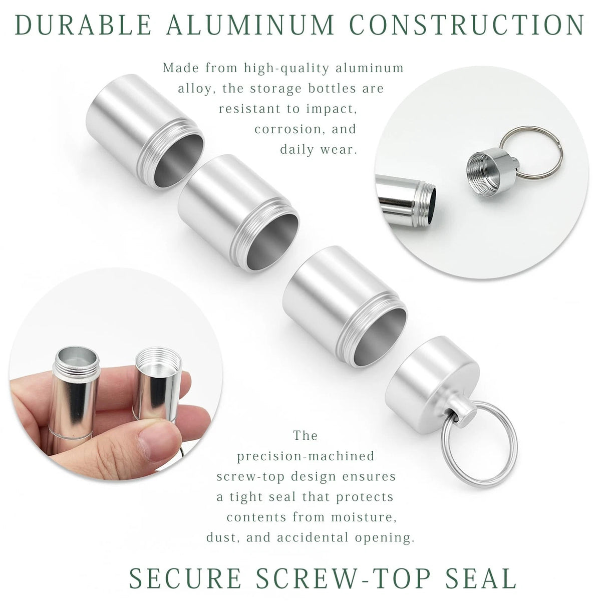 Aluminum Alloy Travel Pill Case with Keychain - 3 Compartments