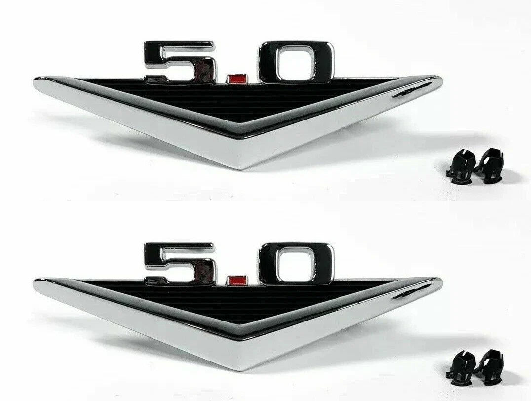Fender Emblems with Clips for 1964–1966 Ford Mustang 5.0 V8 Chrome