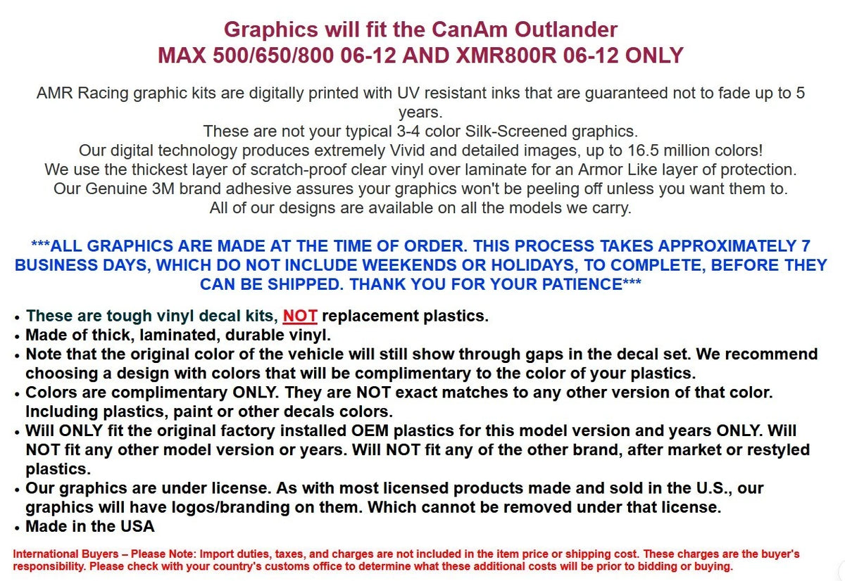 ATV Graphics Decal for CanAm Outlander Max 500/650/800 & XMR 800R (2006–2012)