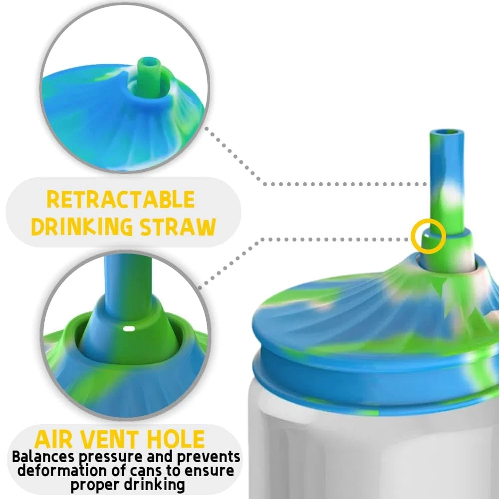 Set of 4 Silicone Soda Can Lids with Straw - Multicolor