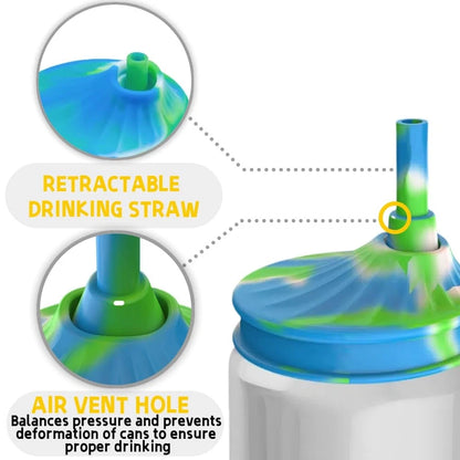 Set of 4 Silicone Soda Can Lids with Straw - Multicolor