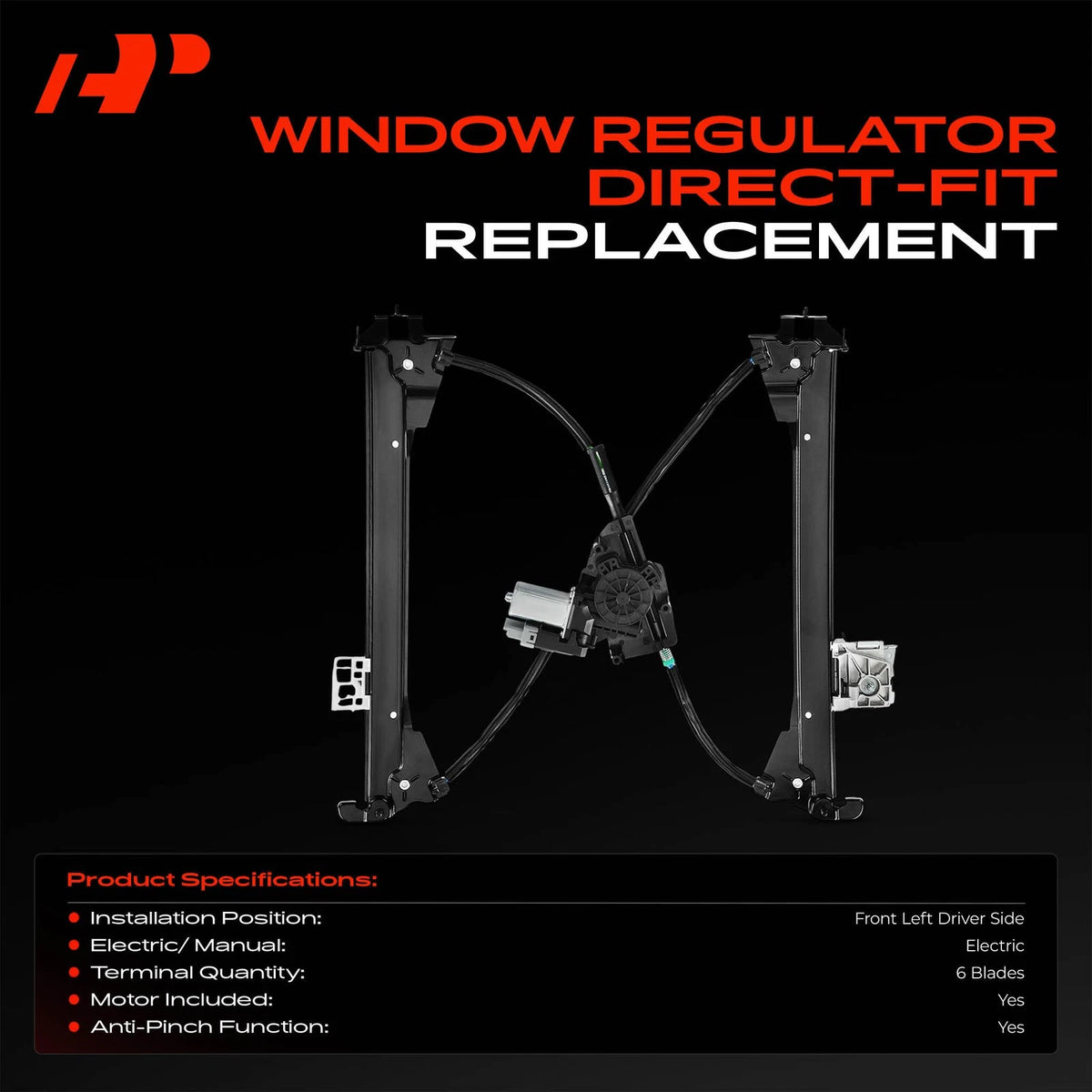 Front Left Power Window Regulator with Motor for Tesla Model S (2012–2020) 824012Y000, 600633400D