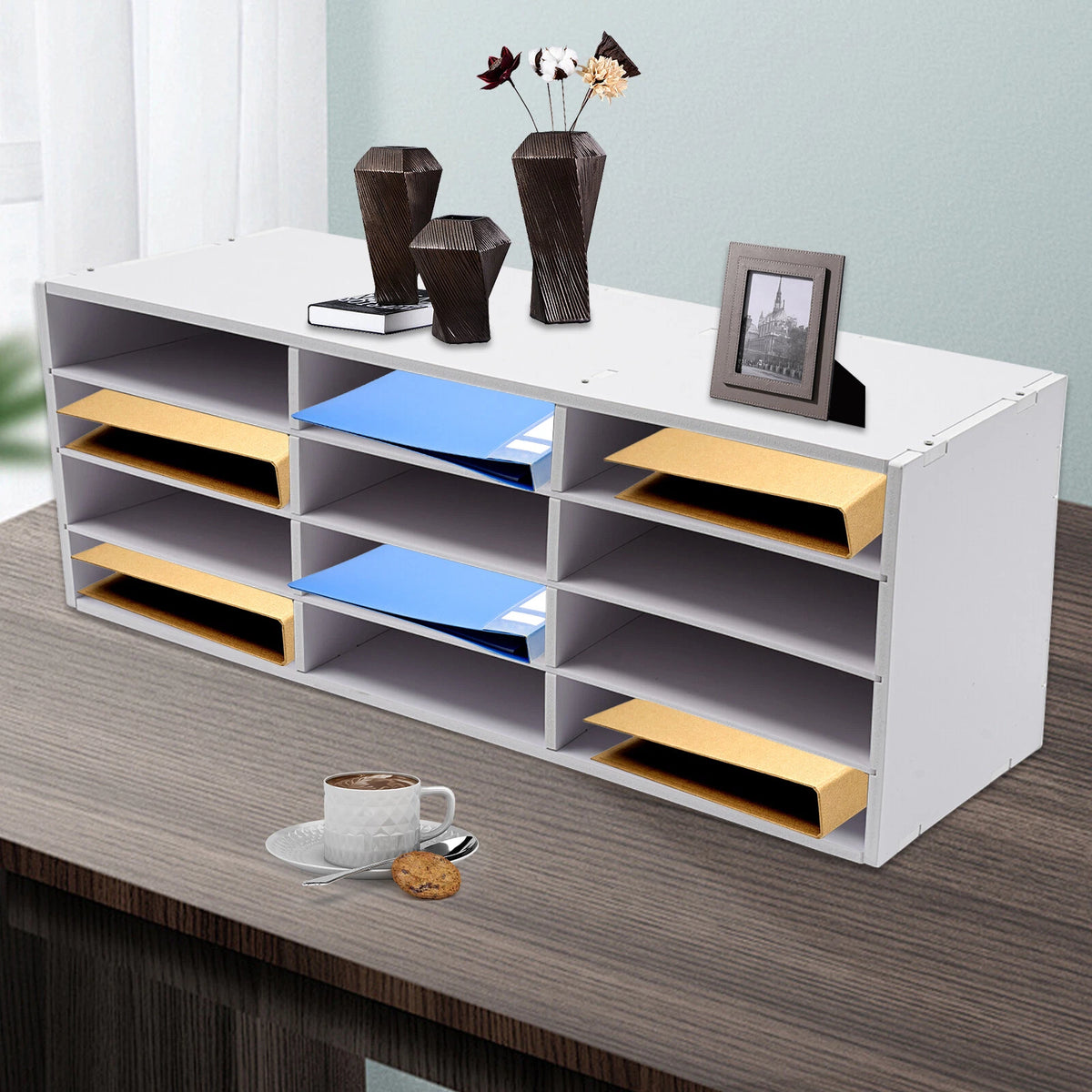 Desktop Bill Organizer for Office Home School - Freestanding Tiered Shelf