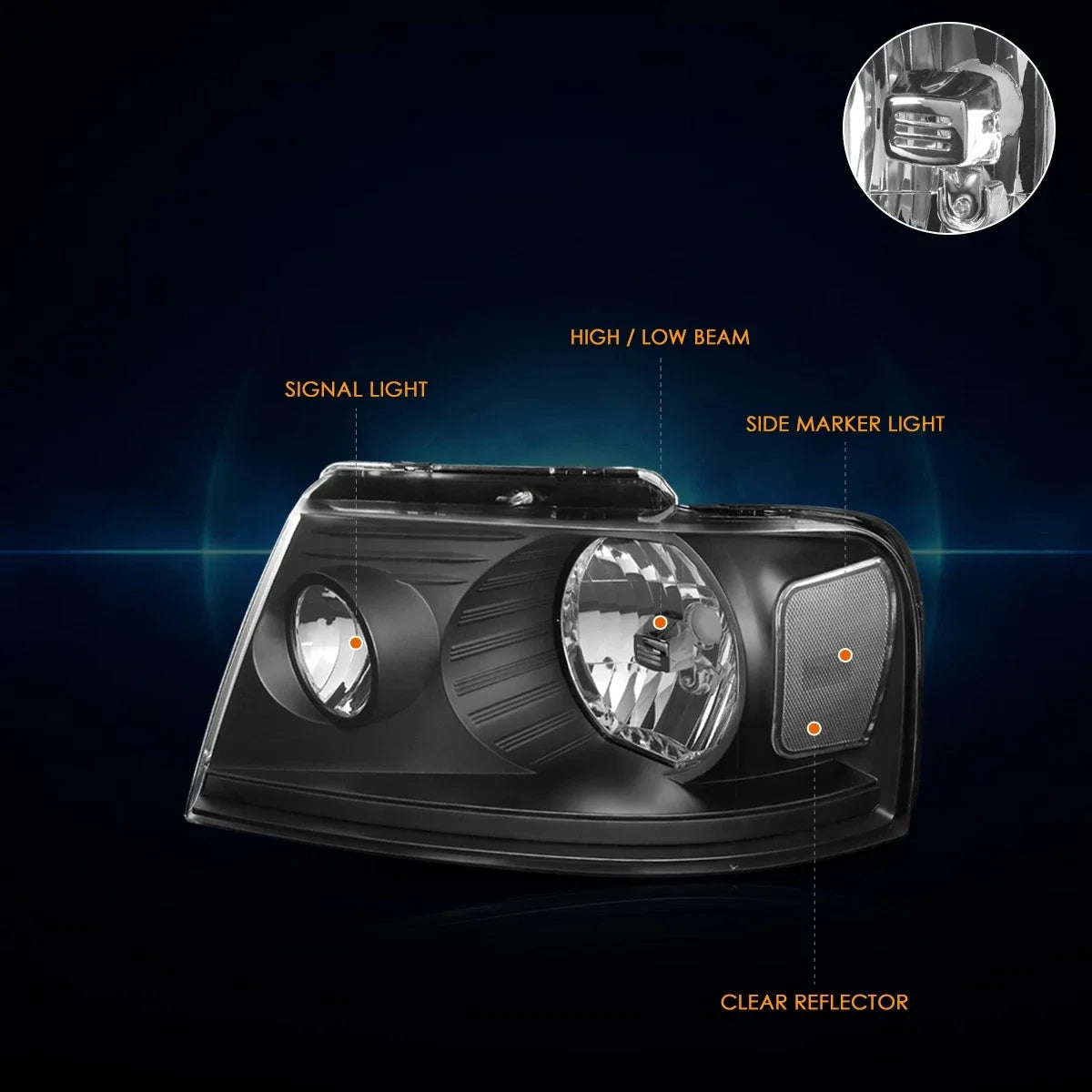 OE Style Headlights for Ford F150/ Lincoln Mark LT (2004–2008) Clear Corner Black