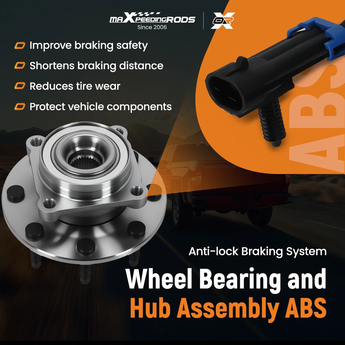 8 Lug Front Wheel Hub & Bearing Kit for Silverado 2500HD (2007–2010) 515098 ABS