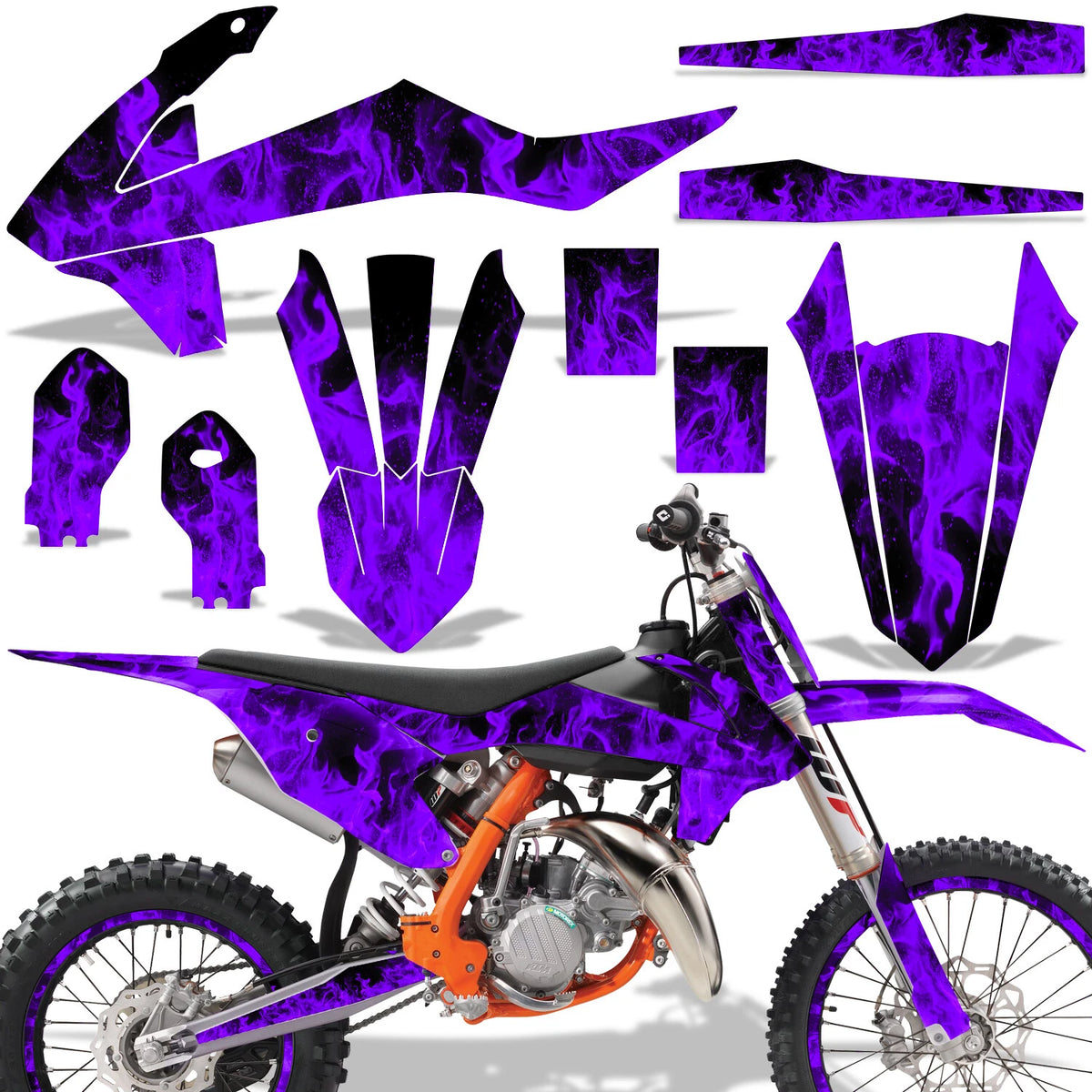 Graphic Stickers +#PLT/RIM Decals for KTM SX85 (2018–2024) ICE FLAMES PU