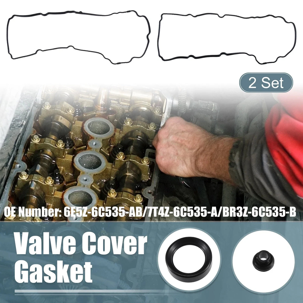 Set of 2 Engine Valve Cover Gaskets Seals for Ford Explorer (2013–2019)